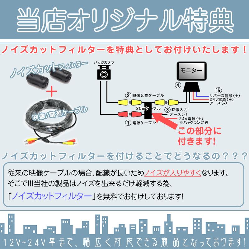 エルフ　デュトロ 他対応 ミラーモニター 9インチ バックカメラ セット ルームミラーモニター 24V車 トラック等に 10mケーブル＆20mケーブルセット｜oneup｜02