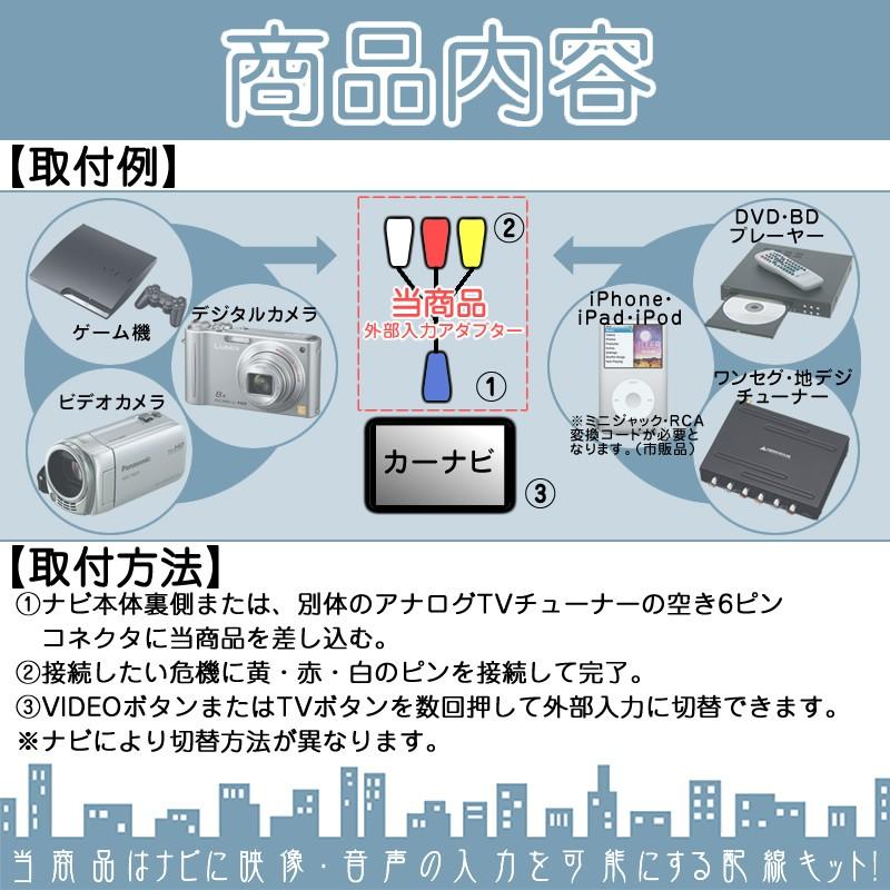 AVN133M AVN133MW ANV-G03 他 ナビ ディーラーオプションナビ VTRアダプタ　外部入力ケーブル外部変換 接続 6P DVD BD チューナー iPhone 等 メール便対応 | ダイハツ | 01
