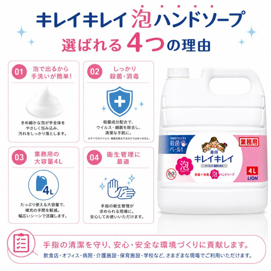 キレイキレイ 薬用 泡ハンドソープ 4l 泡 詰め替え 4リットル ハンドソープ LION ライオン シトラスフルーティの香り 業務用 大容量 4L 泡で出るタイプ | LION | 02