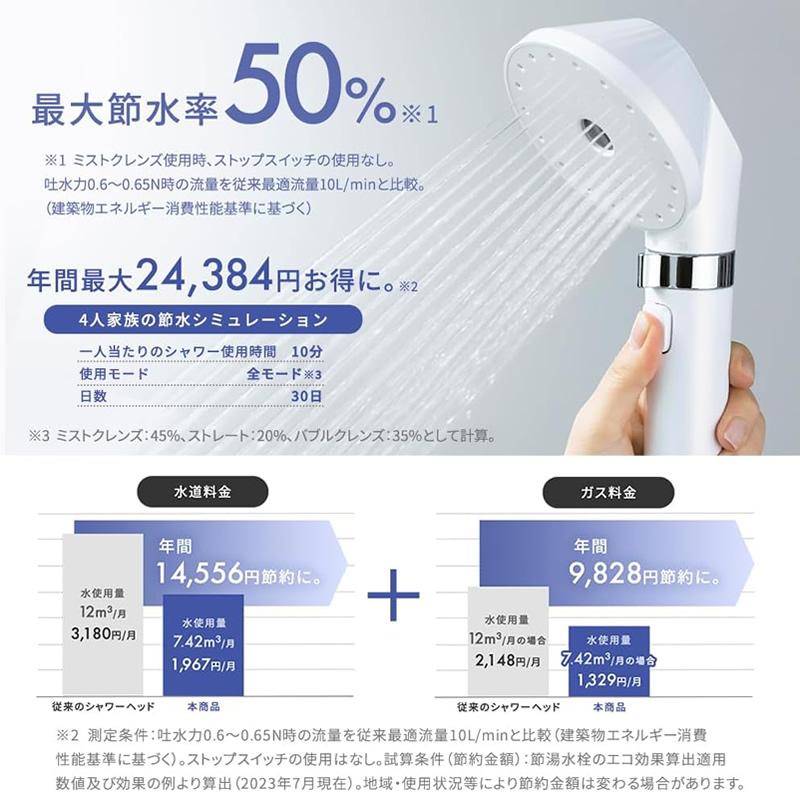 シャワーヘッド 節水 水圧 強い ウルトラファインバブル アイリスオーヤマ ミコラ MiCOLA クレンジングシャワーヘッド モード切替 手元スイッチ スキンケア | IRIS OHYAMA | 03