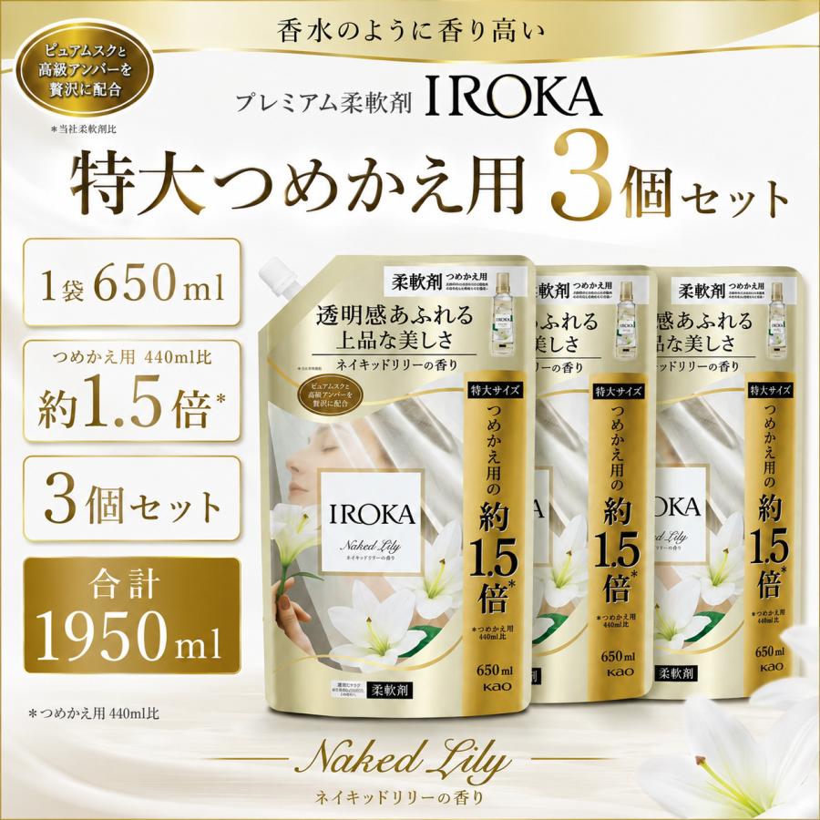 IROKA 柔軟剤 ネイキッドリリーの香り 特大つめかえ 650mL×3袋 花王 プレミアム柔軟剤 まとめ買い | フレア フレグランス IROKA | 05
