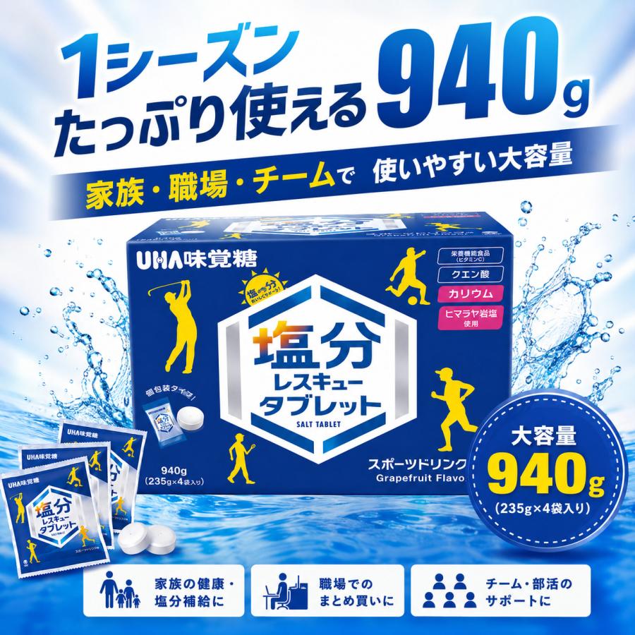 UHA味覚糖 塩分レスキュータブレット 940g 235g×4袋 スポーツドリンク味 個包装 塩分補給 大容量 夏対策 | UHA味覚糖 | 02