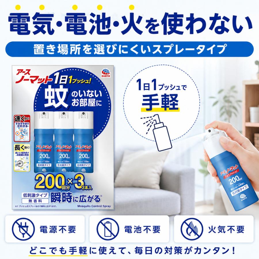 アースノーマット 1プッシュ式スプレー 200回分 3本パック 無香料 低刺激タイプ 蚊 ハエ用 虫ケア用品 | アースノーマット | 03