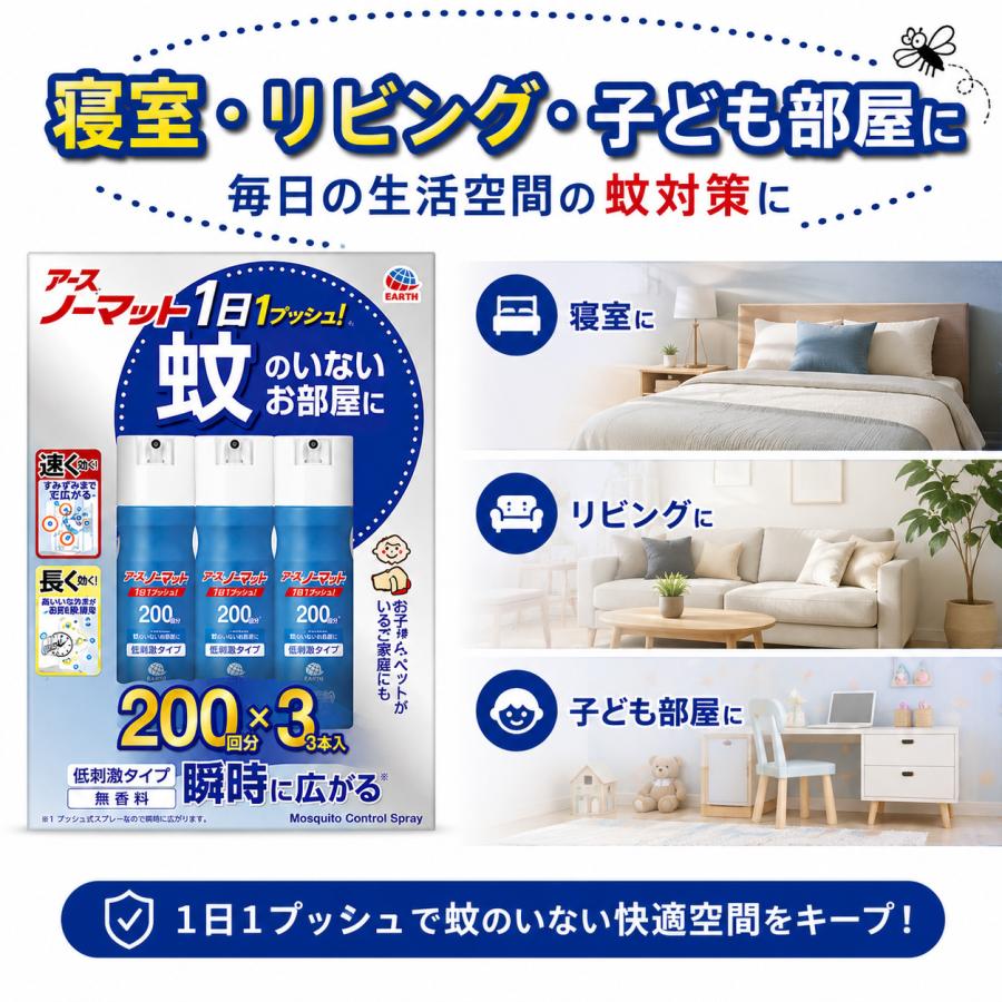 アースノーマット 1プッシュ式スプレー 200回分 3本パック 無香料 低刺激タイプ 蚊 ハエ用 虫ケア用品 | アースノーマット | 06