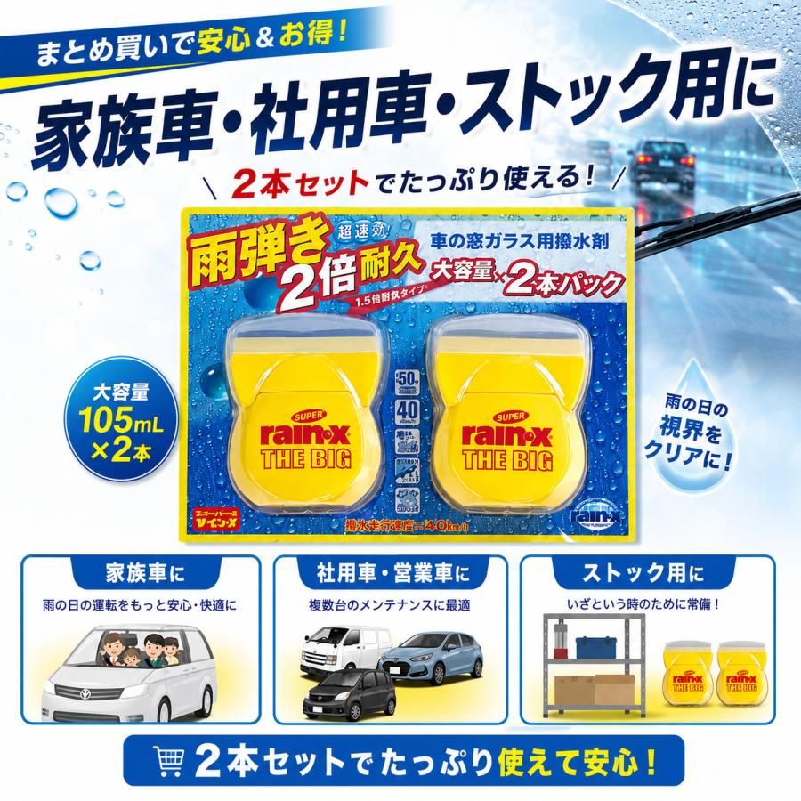 レインX Rain-X  撥水剤 THE BIG 2本セット 105ml ガラス撥水剤 車用 フロントガラス 撥水コート 雨はじき | RAIN X | 08