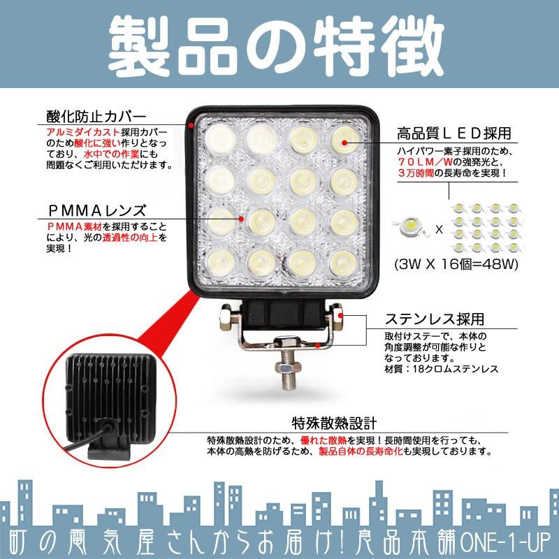 トラック 軽トラ 荷台 等に LED作業灯 LEDライト LEDワークライト 48W
