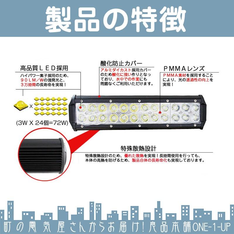 トラクター コンバイン 等に LED作業灯 LEDライト LEDワークライト 72W BAR型 ワークライト ハイパワー 高出力 広角タイプ 省エネ 12V/24Vサーチライト 【4個】_2