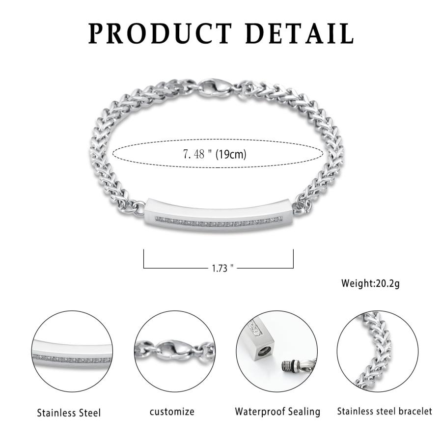 【並行輸入品】遺灰用骨つぼカフブレスレット ステンレススチール クリスタルキューブ 火葬バングル 記念品 遺灰ジュエリー Cremation U |  | 03