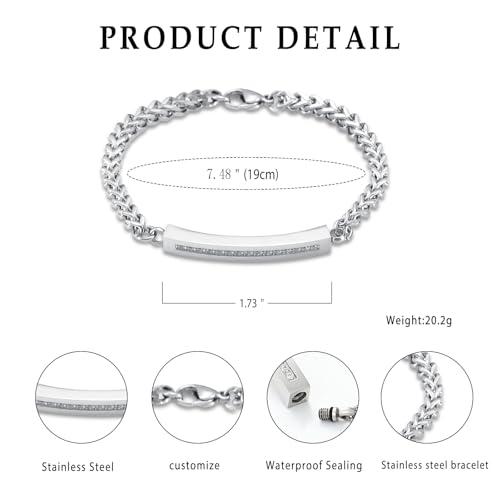 【並行輸入品】遺灰用骨つぼカフブレスレット ステンレススチール クリスタルキューブ 火葬バングル 記念品 遺灰ジュエリー Cremation U |  | 04