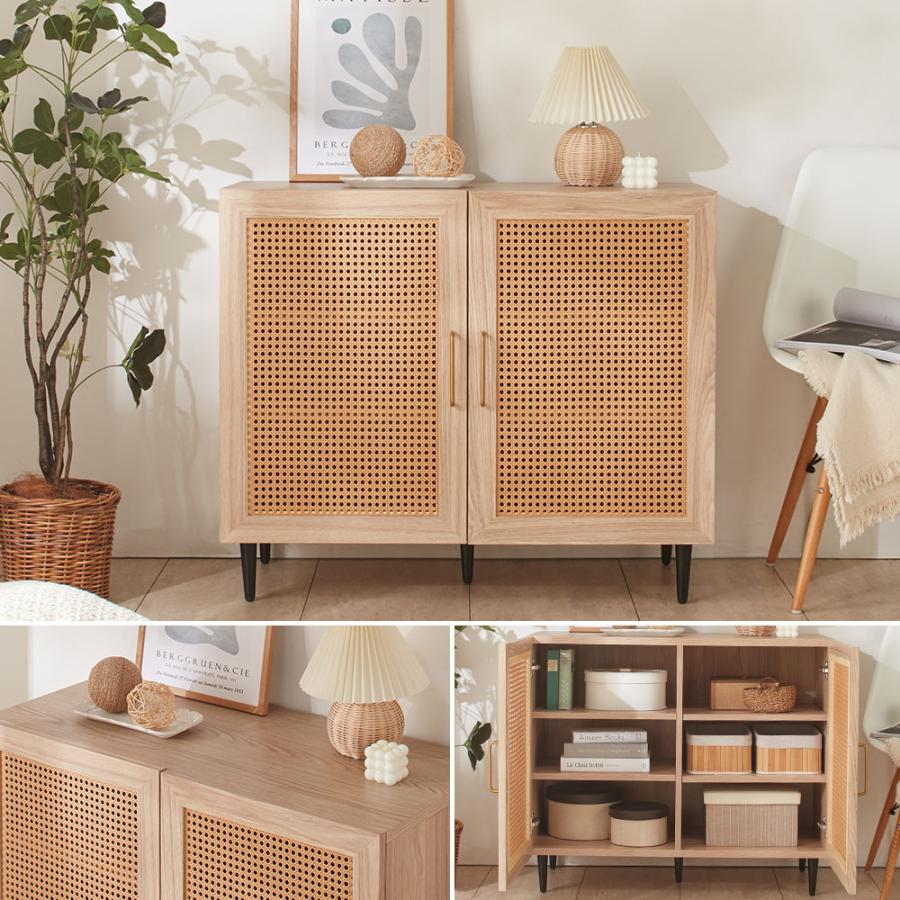 人気再入荷！大容量キャビネット サイドボード チェストラタン調　ライトグレー 人気再入荷！大容量キャビネット サイドボード チェストラタン調