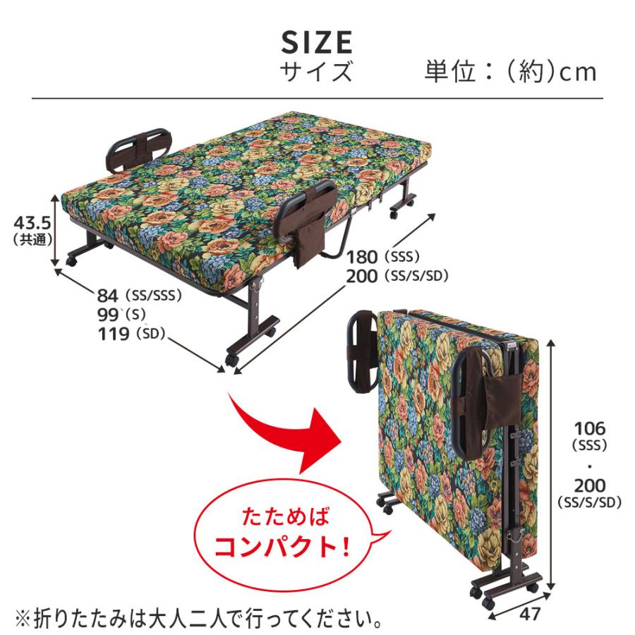 iellio 折りたたみベッド セミシングル ショート コンパクト