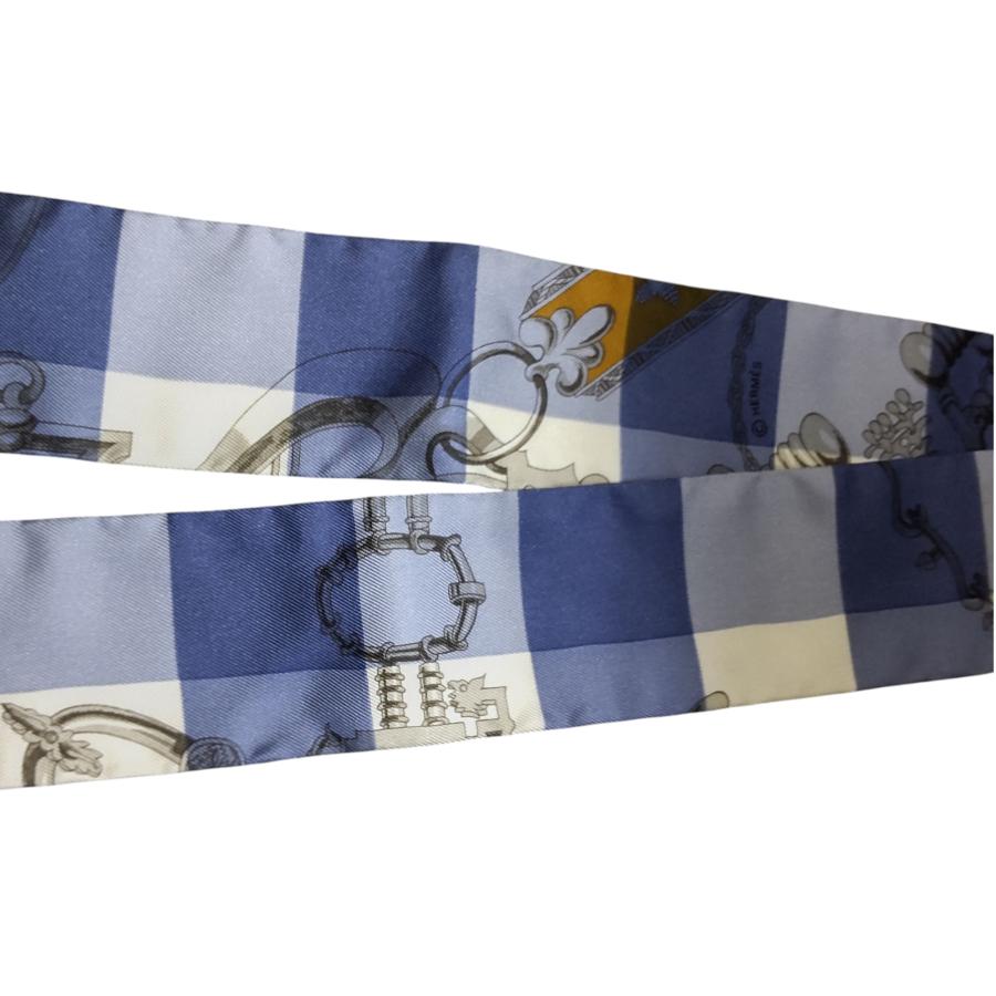 中古品】HERMES エルメス シルク100% ツイリー スカーフ ブルー系  