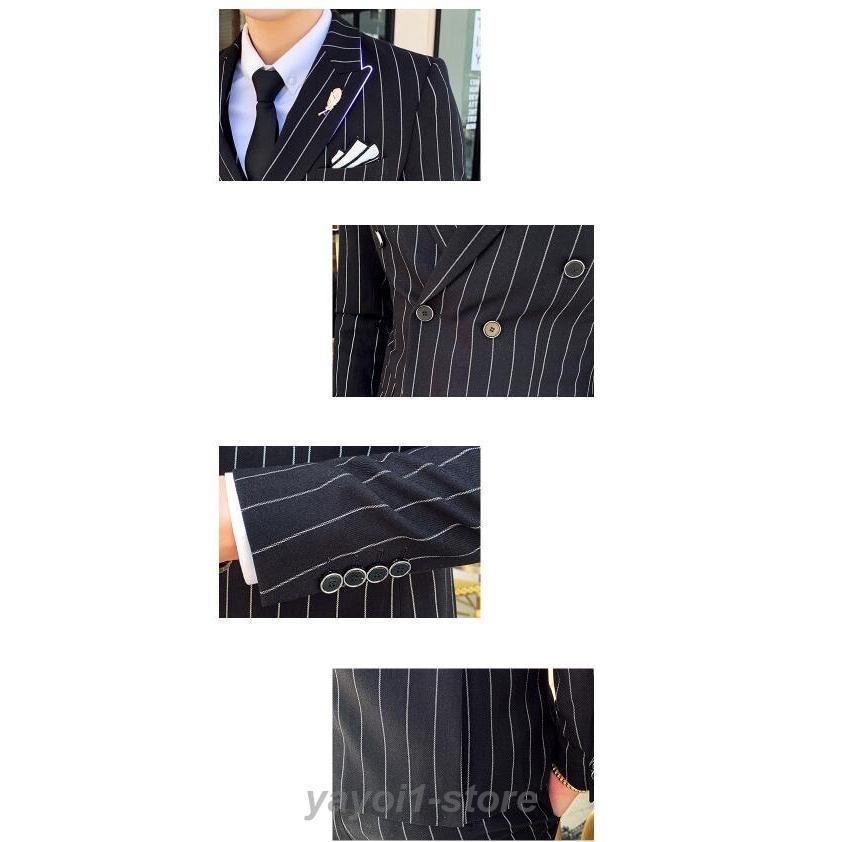 3ピーススーツ メンズ ビジネススーツ スーツ ダブルボタン ストライプ柄 フォマールスーツ セットアップ 卒業式 通勤 入学式 秋 スリピース メンズ 3ピーススーツ メンズ ビジネススーツ スーツ ダブルボタン ストライプ