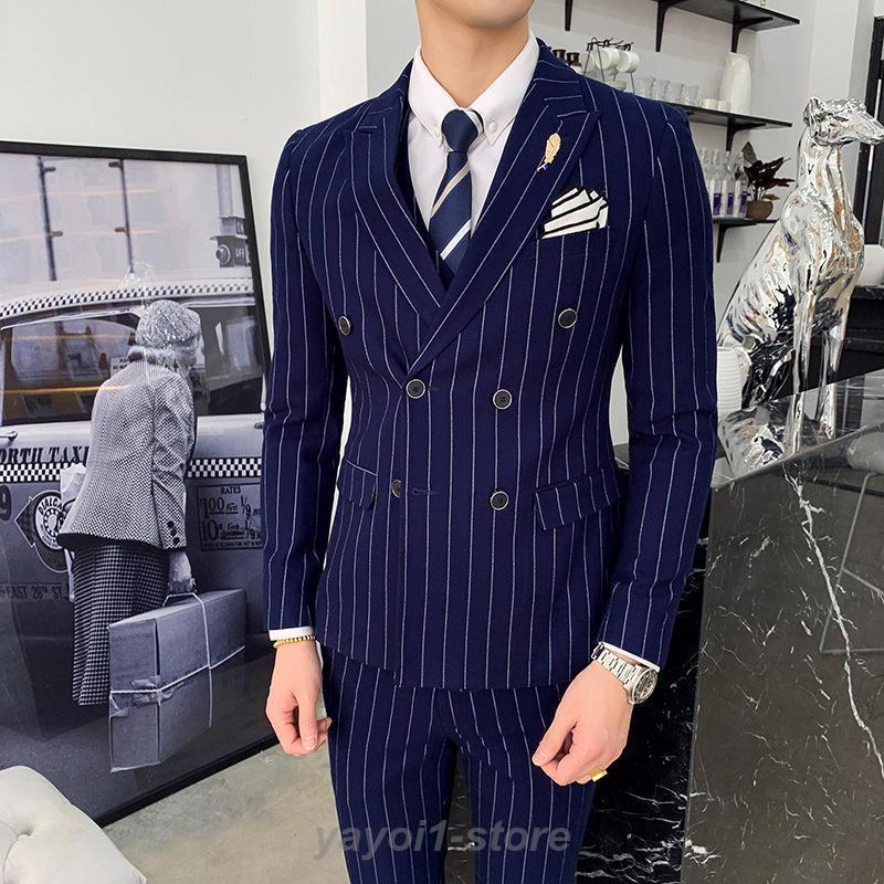 3ピーススーツ メンズ ビジネススーツ スーツ ダブルボタン ストライプ柄 フォマールスーツ セットアップ 卒業式 通勤 入学式 秋 スリピース メンズ 3ピーススーツ メンズ ビジネススーツ スーツ ダブルボタン ストライプ