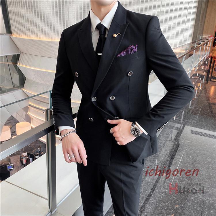 3ピーススーツ メンズ ダブルスーツ スリーピーススーツ 3点セット