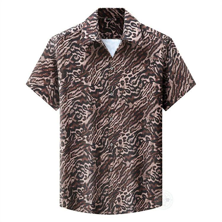 開襟シャツ メンズ 半袖 ヒョウ柄 シャツ アロハシャツ