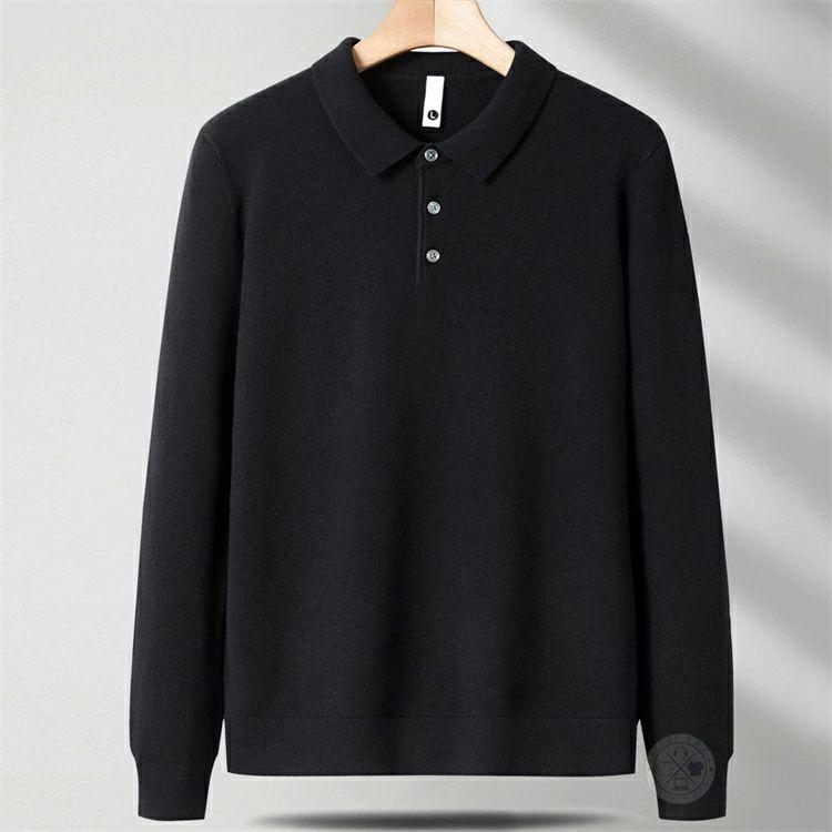 新品 TFW49 ニットポロ 長袖 カットソー 黒 セーター ゴルフ 秋冬 ニットポロシャツ 長袖 メンズ ゴルフウェア ポロシャツ 洗えるニット