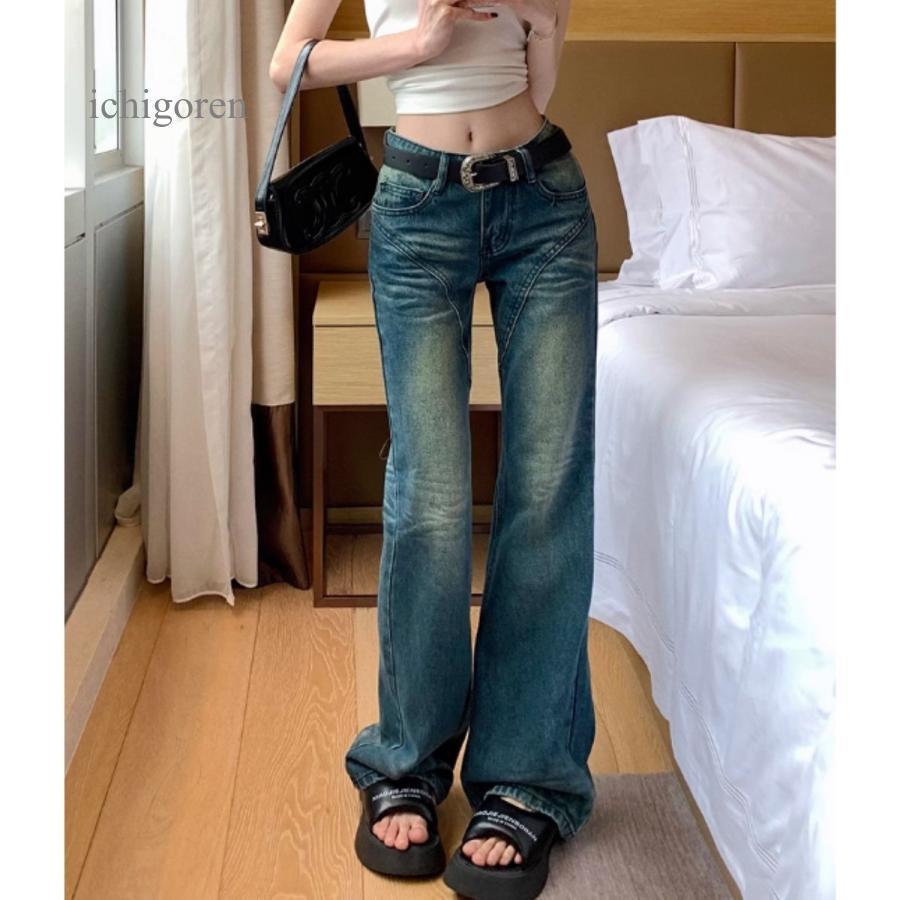 デニムパンツ ブーツカット ジーパン ジーンズ ロゴ ロング