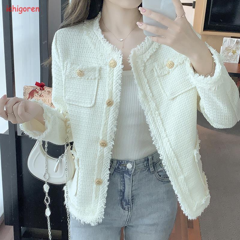 ツイード ジャケット ノーカラー カジュアル レディース 春 かわいい