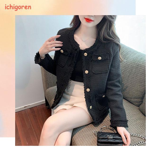 ツイード ジャケット ノーカラー カジュアル レディース 春 かわいい