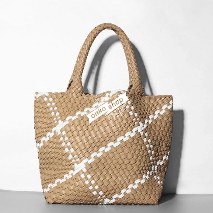 レディース　ベージュ 編み込みトートバッグ 編み込み トートバッグ メッシュ 手編み 編みこみ メッシュ編み