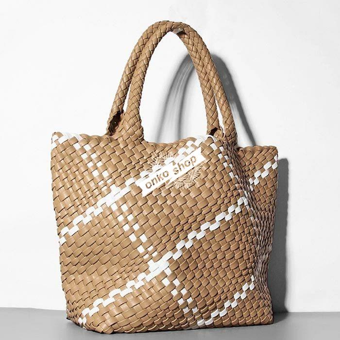 レディース　ベージュ 編み込みトートバッグ 編み込み トートバッグ メッシュ 手編み 編みこみ メッシュ編み