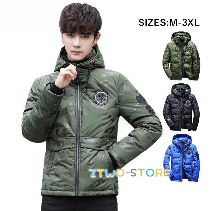 ダウンジャケット メンズ おしゃれ フード付き 暖かい 光沢 長袖 英語