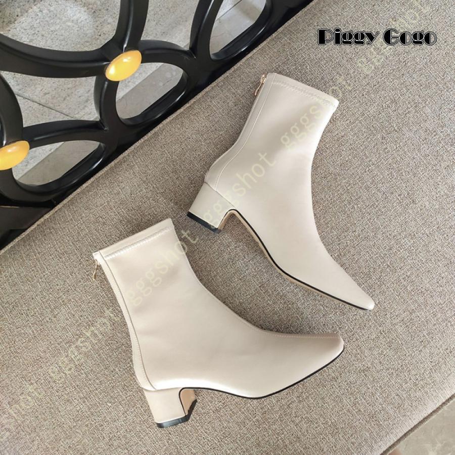 ブーツ レディース スクエアトゥ ショートブーツ 本革 バック