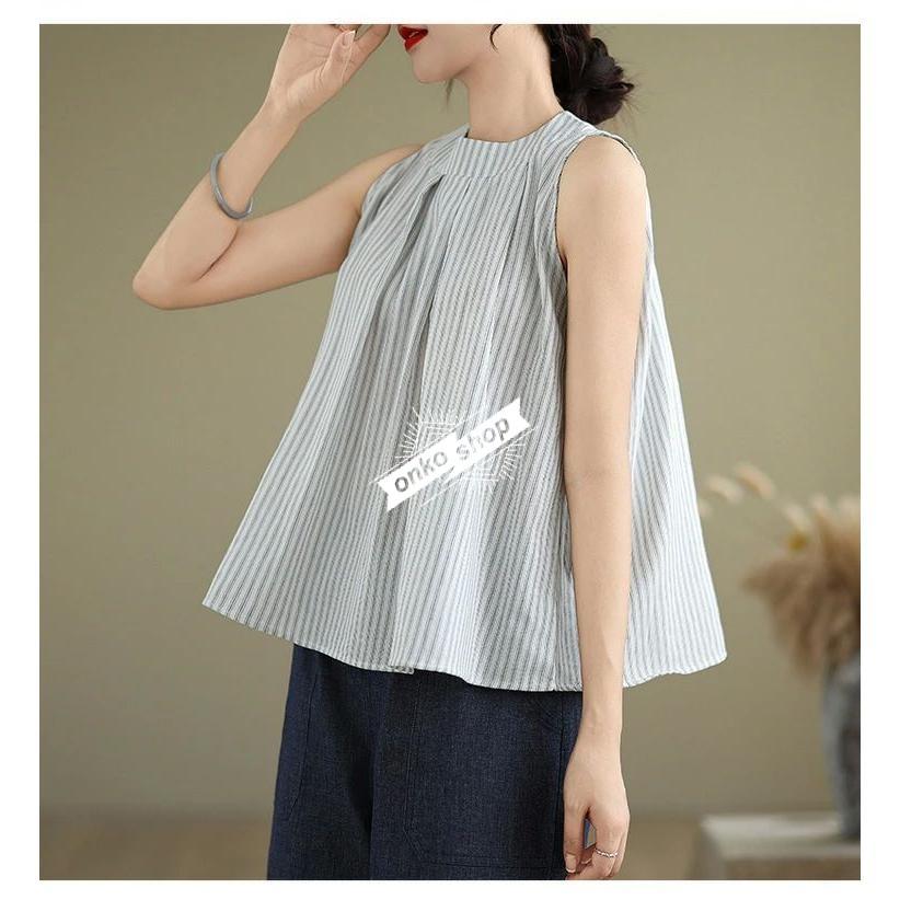 シャツブラウス ノースリーブ ストライプ レディース シャツ