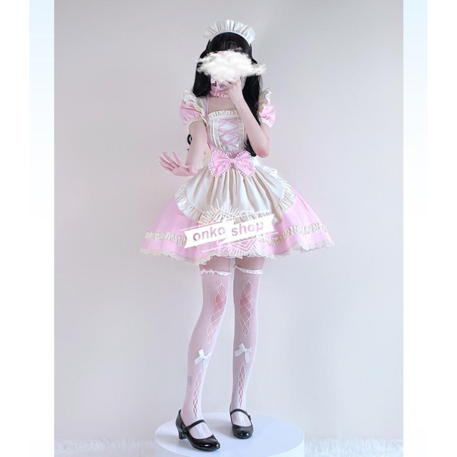 メイド服 コスプレ メイド ピンク 5点セットメイド コスプレ メイド服 ピンク 半袖 可愛い