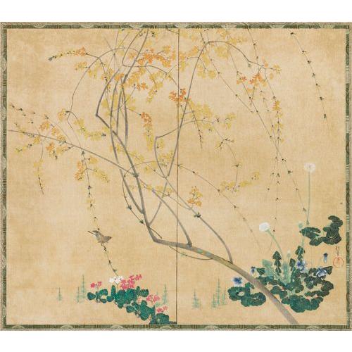 尾形光琳筆 花鳥圖二曲屏風二雙 