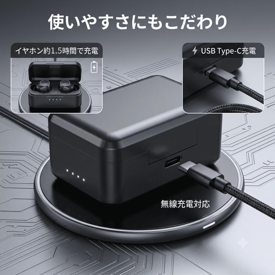 完全ワイヤレスイヤホン Bluetooth5.2 IPX7防水 9時間再生 ノイズ