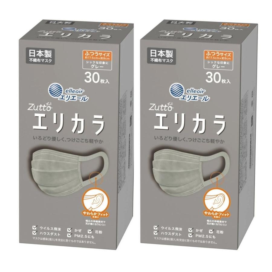 2箱計60枚】大王製紙 ハイパーブロックマスク エリカラ グレー ふつう