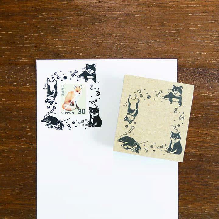 切手フレーム（しば犬だらけ） ゴム印 （a-065） 切手枠 飾り枠 手紙