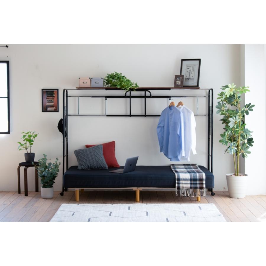 新入荷 流行 ベッド用 ハンガー ラック ベッド上 棚 収納 キャスター付き 伸縮式 上棚 奥行き40 高さ149 ブラック ダークブラウン ハンガーラック 収納付き 衣類 スチール Fucoa Cl