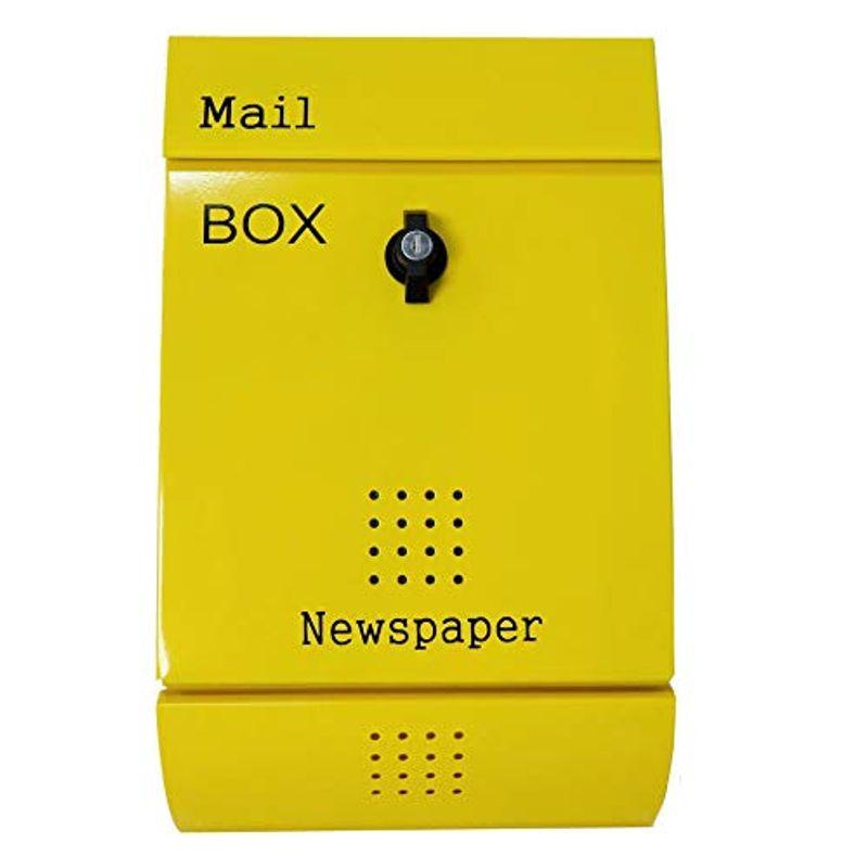 品質満点！ おしゃれな郵便ポスト 人気の北欧デザインメールボックス 壁掛けステンレスイエロー黄色ポストpm013 ポスト、郵便受け