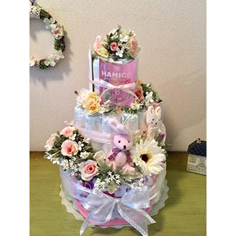おむつケーキ３段 豪華ギフトセット オーガニックラトル スタイ他 パンパースsサイズ 直輸入品激安