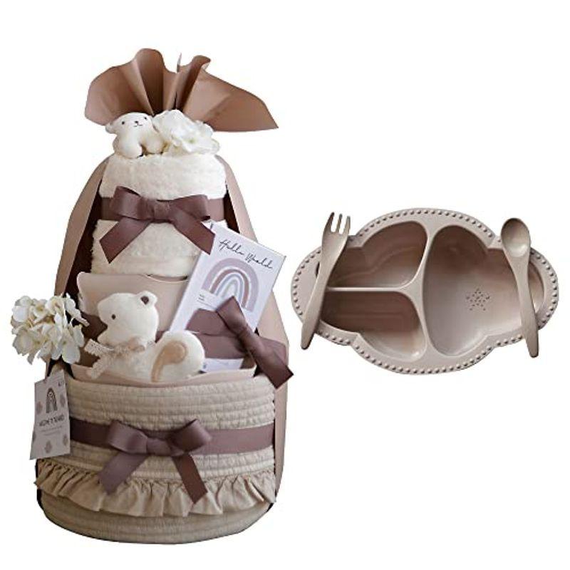 おむつケーキ 出産祝い ベビー食器 くすみカラー オーガニック 日本製 食器セット お食い初め 100日 誕生日 離乳食 6ヶ月 おしゃれ 好評にて期間延長