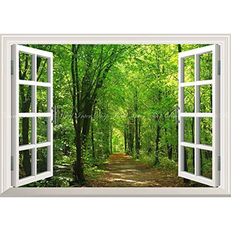 即納 最大半額 絵画風 壁紙ポスター はがせるシール式 窓の景色 森林と小道 森林浴 新緑 散歩道 目の保養 癒し 気分転換 窓仕様トリックアート 正規激安 Turningheadskennel Com