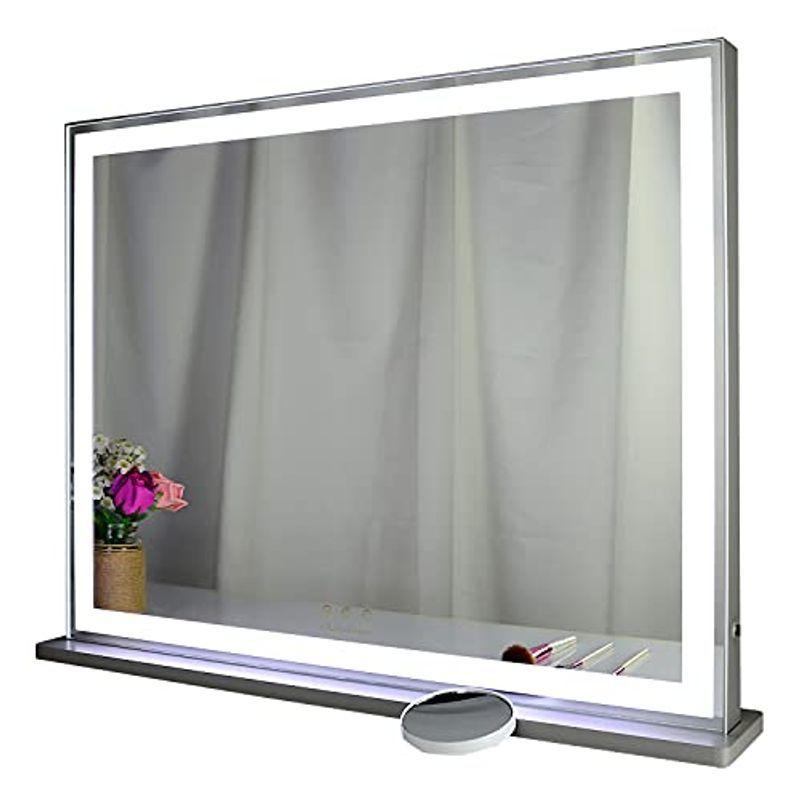 地球家具 女優ミラー 全周LED 幅72cm 高さ56cm 木製スタンド ハリウッドミラー 鏡台 卓上ミラー 壁掛け LEDミラー ドレッサ