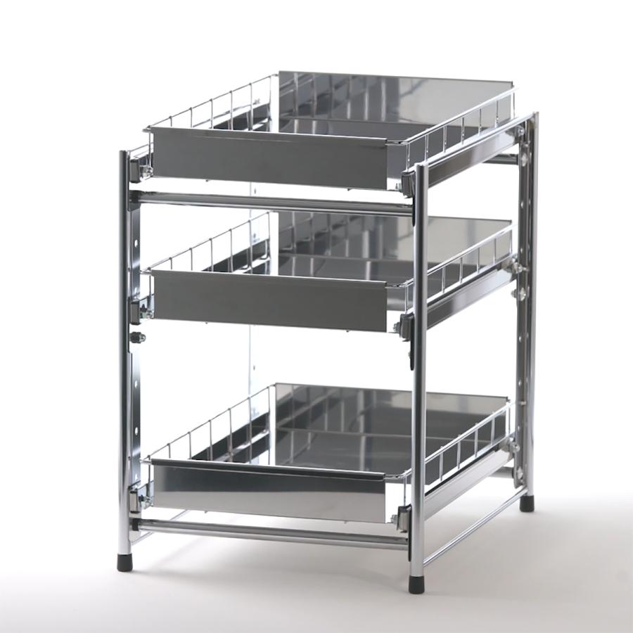 ステンレス3段スライドラック 大竹産業 シンク下収納ラック スライド式 日本製 ステンレス 3段