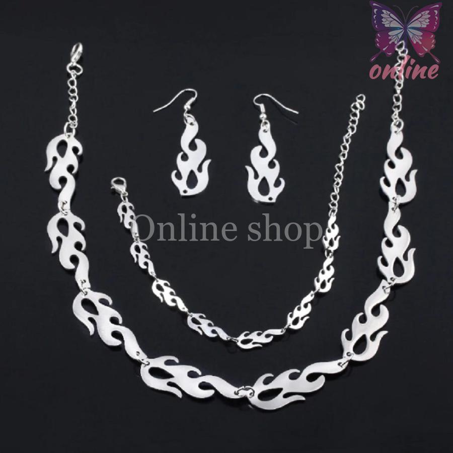 ジュエリー 3点セット ネックレス ブレスレット ピアス2個セット 炎 火