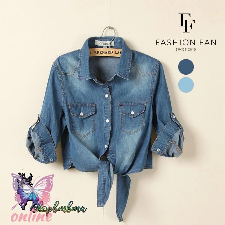 シャツ デニムシャツ レディース 羽織り 前結びシャツ 半袖 長袖 5分袖