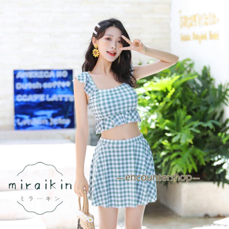 水着 レディース ビキニ スカート チェック柄 2点セット 20代 30代 40