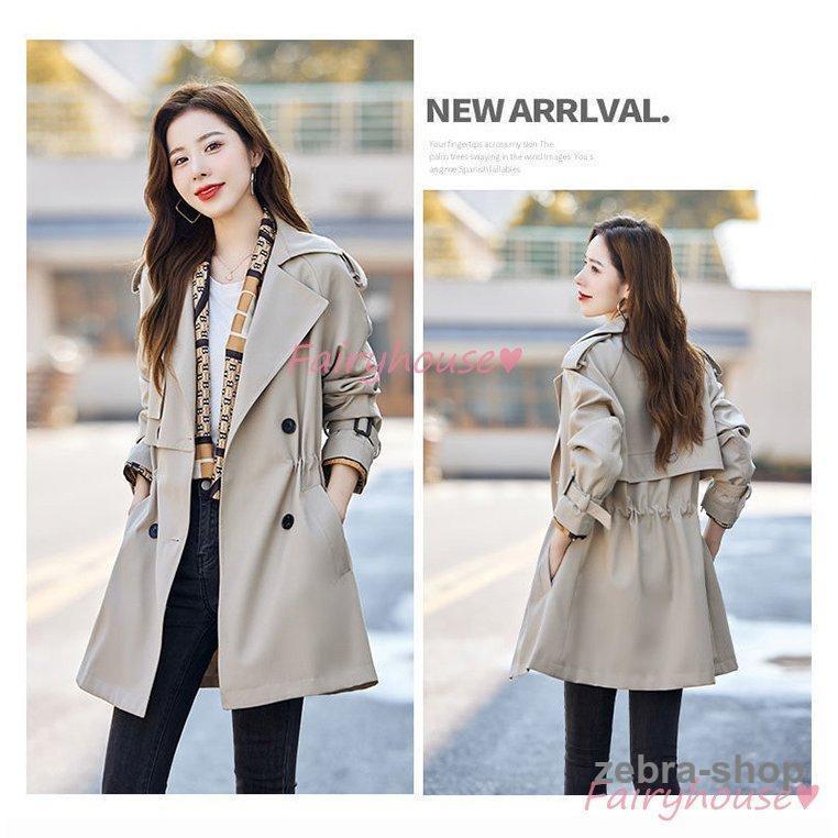 トレンチコート レディース 40代 ミディアム丈ジャケットカーキ