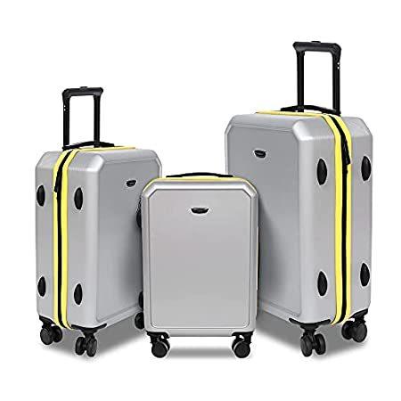 (新品) GigabitBest スーツケース 100% PC ラゲッジ TSAロック スピナーホイール付き 20インチ キャリーオン, シルバー, 3 Pie トランクタイプスーツケース