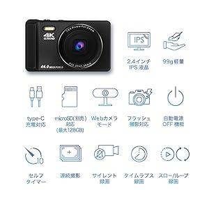 【4K動画対応×16倍ズーム】FaCLOSS 軽量デジタルカメラ コンパクト 約99g 2.4インチ液晶 Type-C充電 プレゼント向け |  | 12