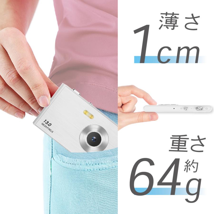 スリムデジタルカメラ デジカメ 1300万画素 5K動画 16倍ズーム 薄型