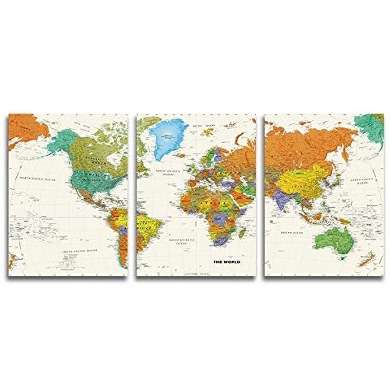 Cyiohart 3枚アートパネル 英語の世界地図 壁掛け 壁の風景写真を絵画 ポスター キャンバス絵画 株式会社 家の部屋装飾のた タレントグッズ Arrowspeedline Com Vn