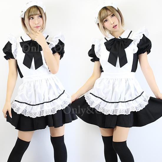 メイド服 コスプレ メイド コスチューム 定番 ブラック リボン エプロン(med)｜only-and-one｜02